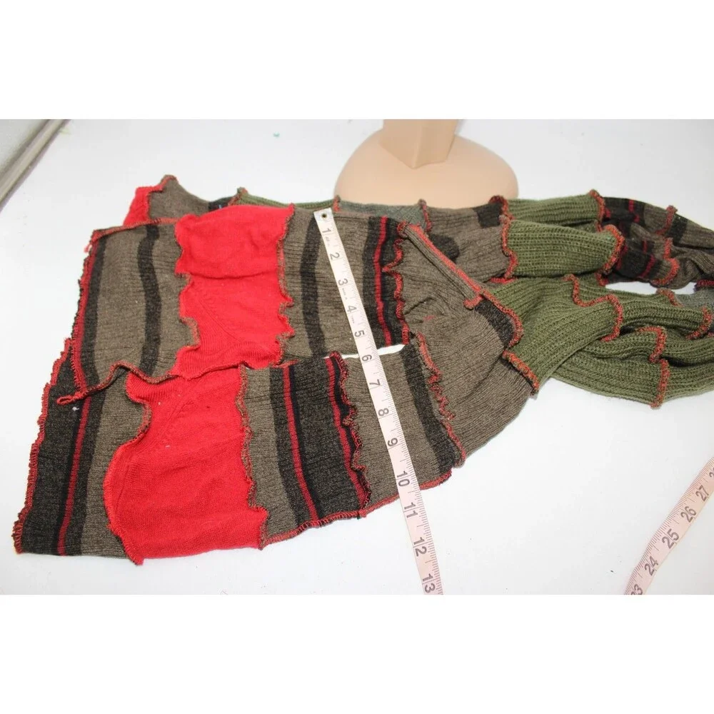 Scarf Upcycled Red Brown Green Sweaters Winter Wedding Aprx 9' Long Handmade